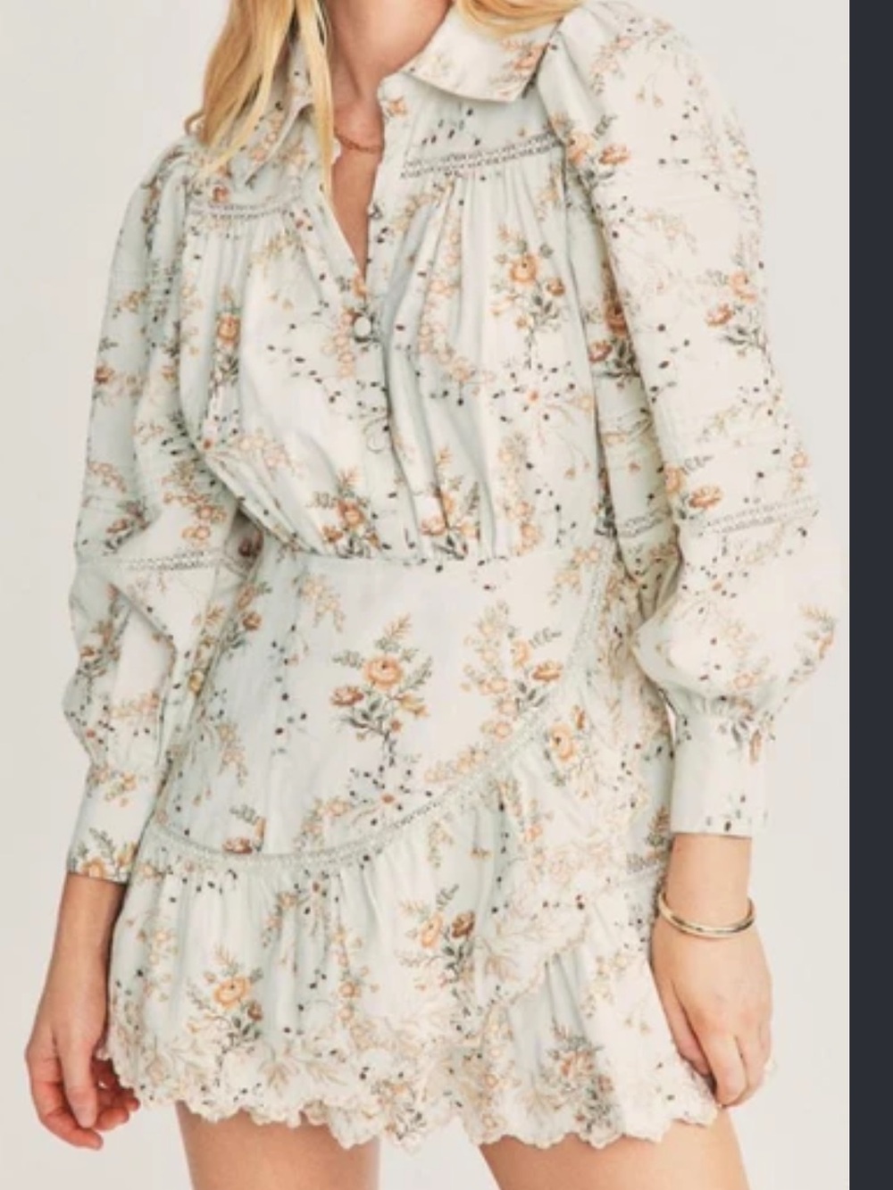 LoveShackFancy Long Sleeve Floral Mini Dress